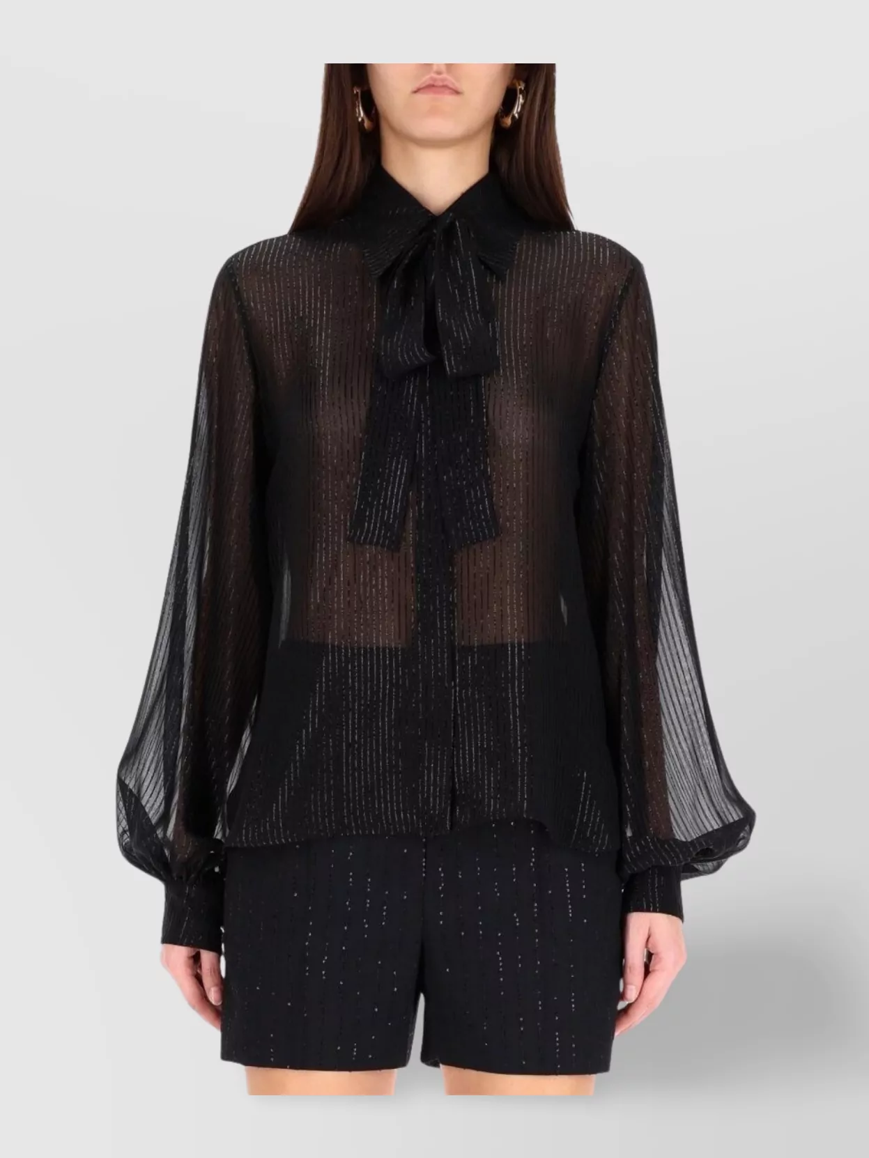 Max Mara Long Sleeve Pleated Blouse Bow Detail In Black