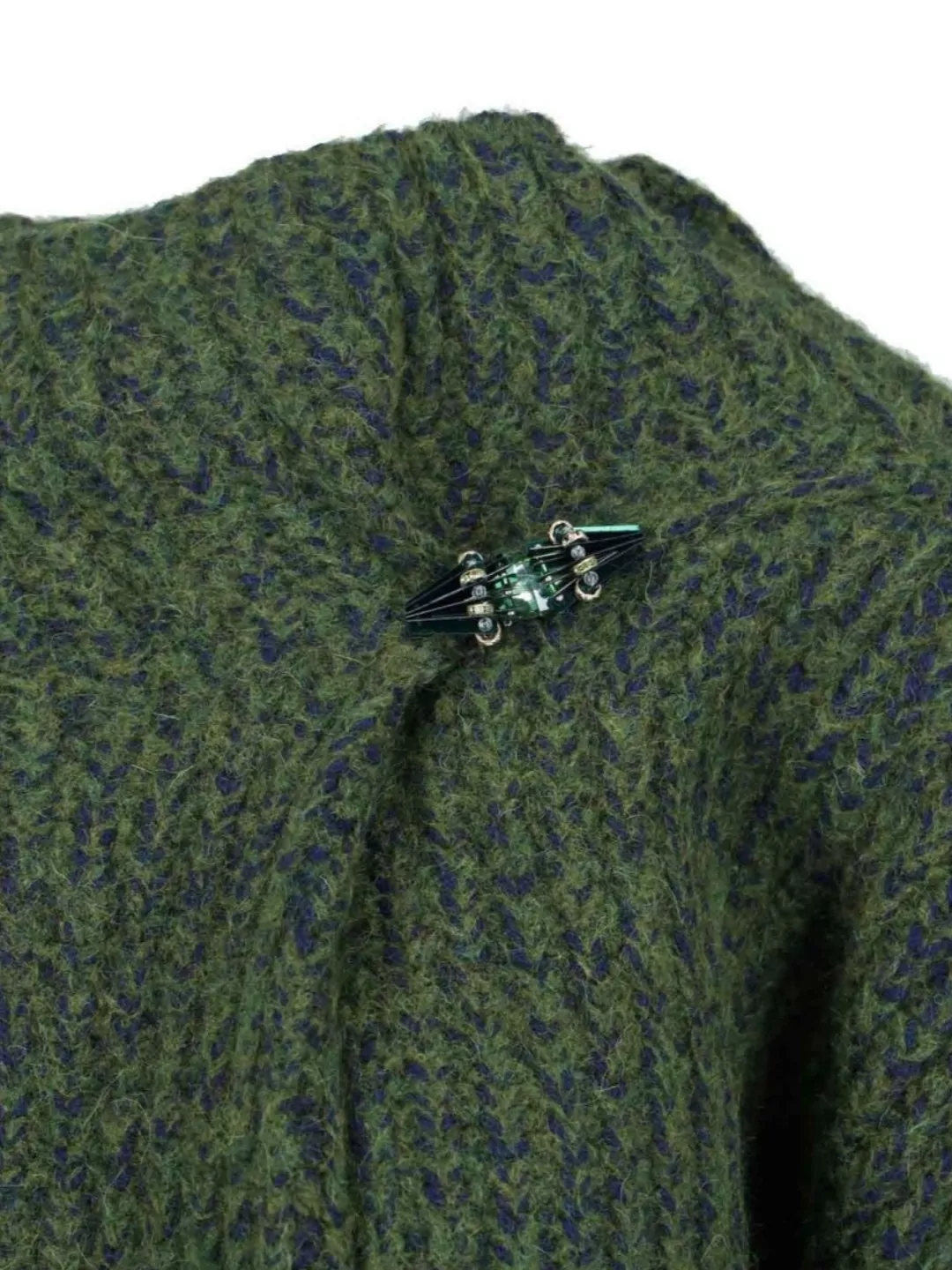 Dries Van Noten Textured Knit Long Sleeve Crew Sweater In Green