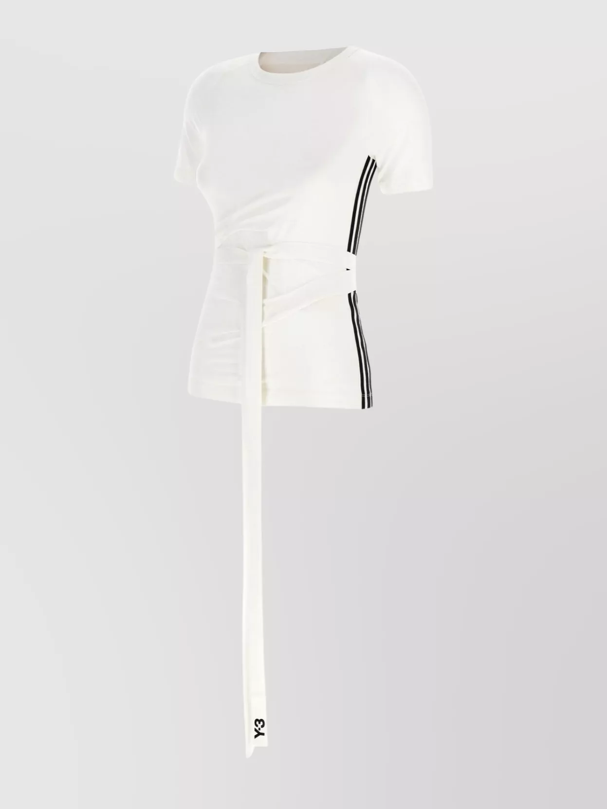 Y-3 Crew Neck T-shirt With Waist Tie And Side Stripe