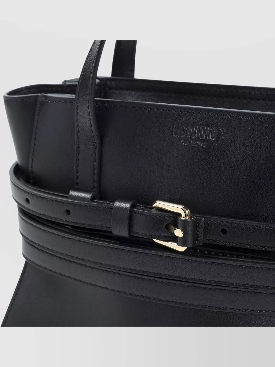 Moschino Leather Belted Tote Bag
