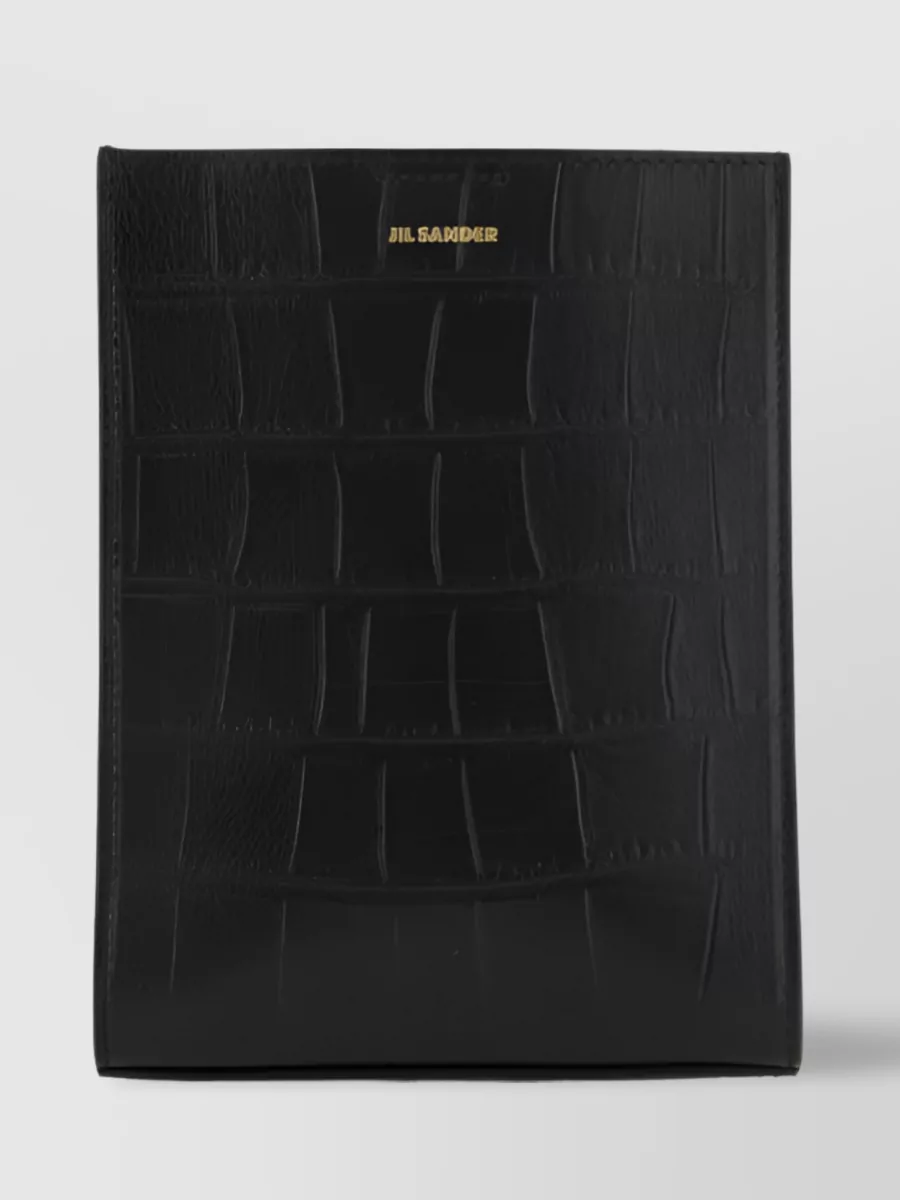Shop Jil Sander Exquisite Crocodile-textured Leather Shoulder Bag In Black