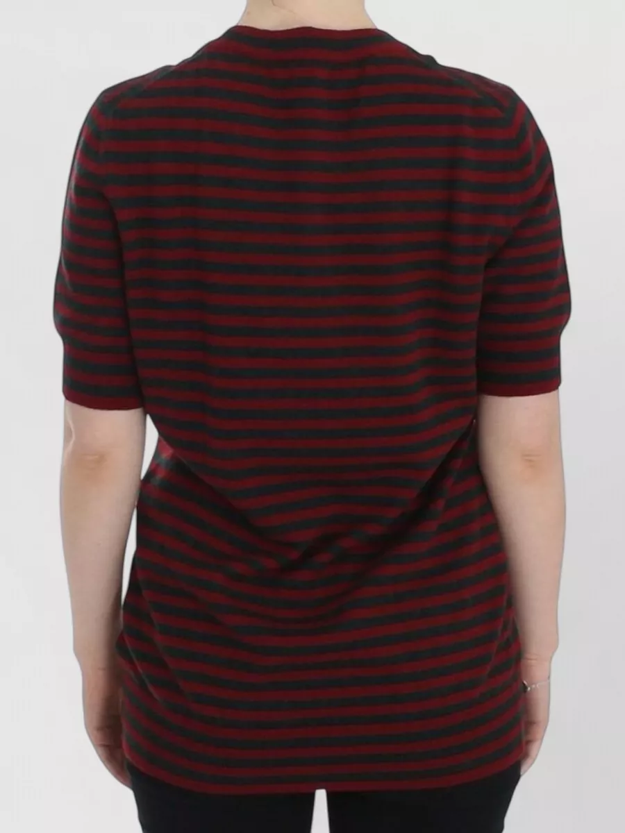 Dolce&Gabbana Striped Cashmere Short-Sleeve Crewneck Sweater
