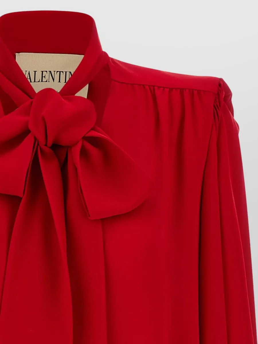 Valentino Garavani Silk Bow-Collar Long-Sleeve Blouse