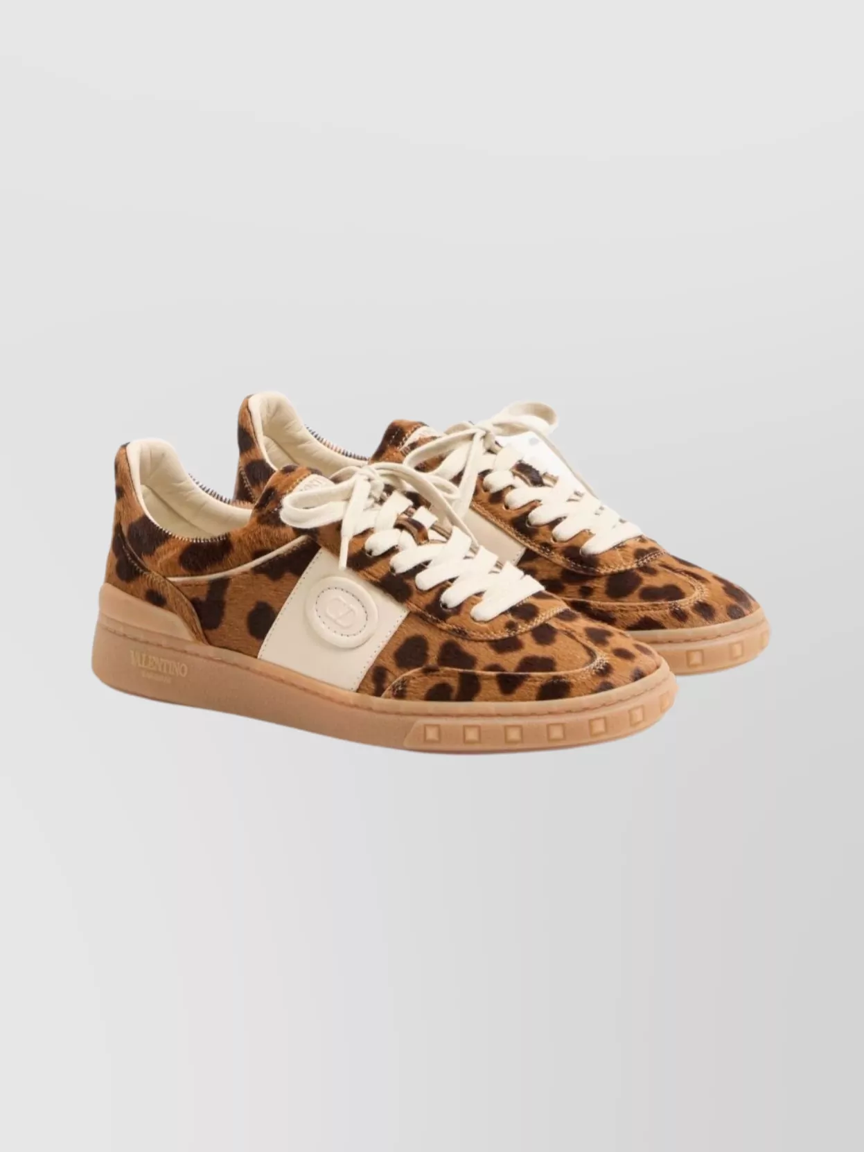 Valentino Garavani Animal Print Round Toe Lace-up Footwear In White