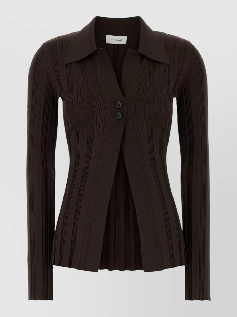 Sportmax Stretch Viscose Blend Cardigan With Long Sleeves In Brown