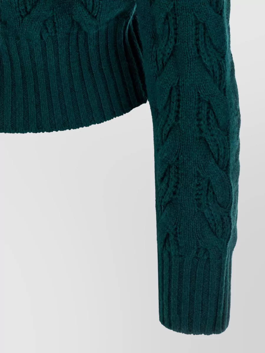 S Max Mara Cashmere Wool Cable-Knit High-Neck Cropped Jumper