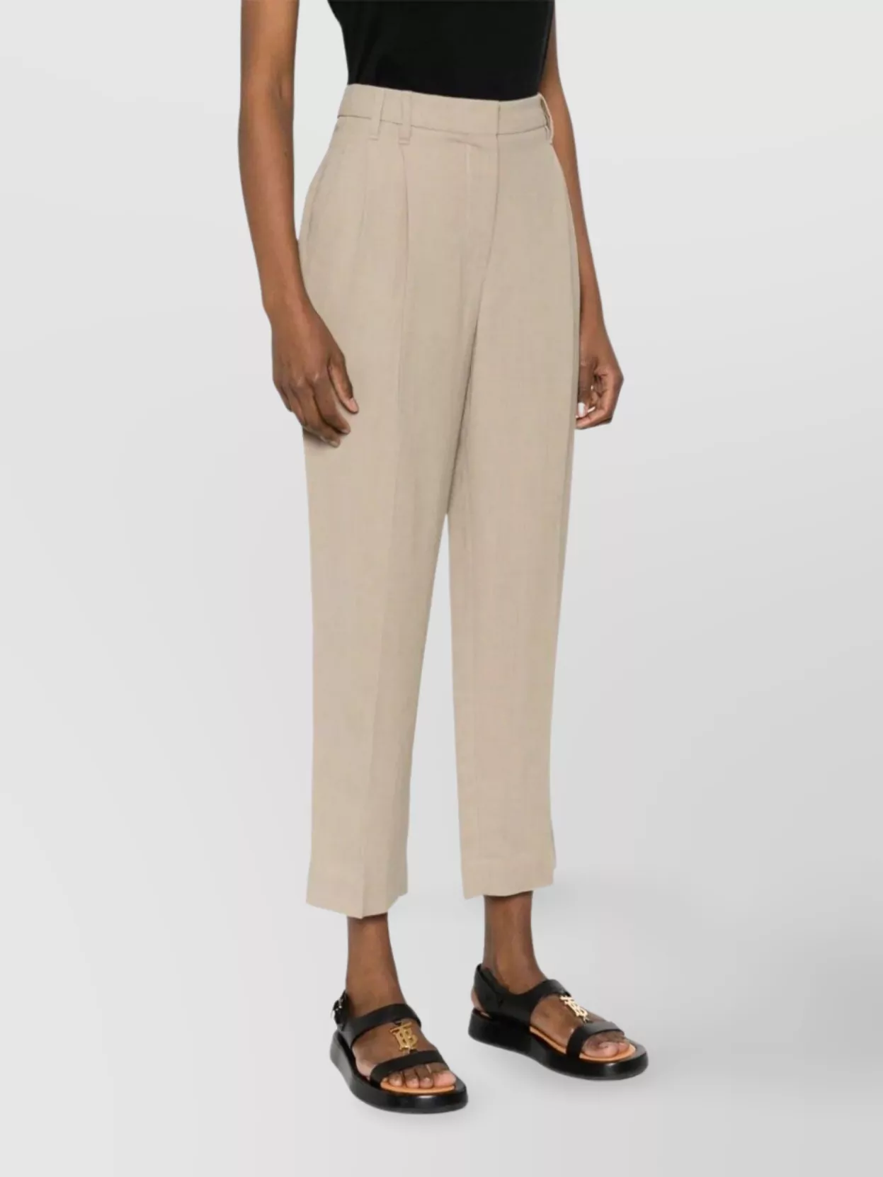Brunello Cucinelli Cropped Trousers With Belt Loops And Pockets In Neutral