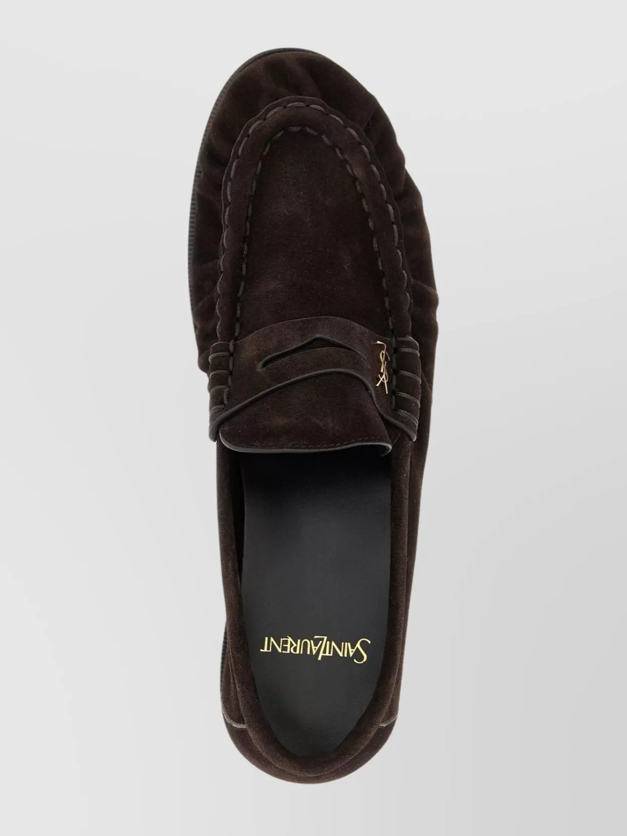 Saint Laurent Suede Round Toe Slip On Loafers