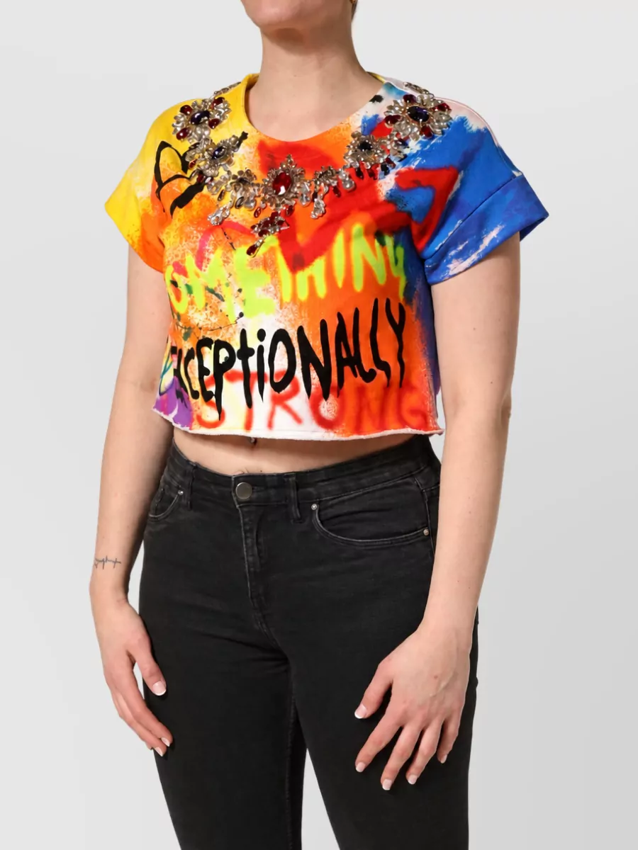 Dolce&Gabbana Cotton crystal-embellished cropped jersey top