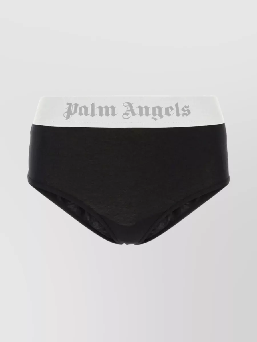 Shop Palm Angels Logoed Elastic Waist Cotton Brief In Black