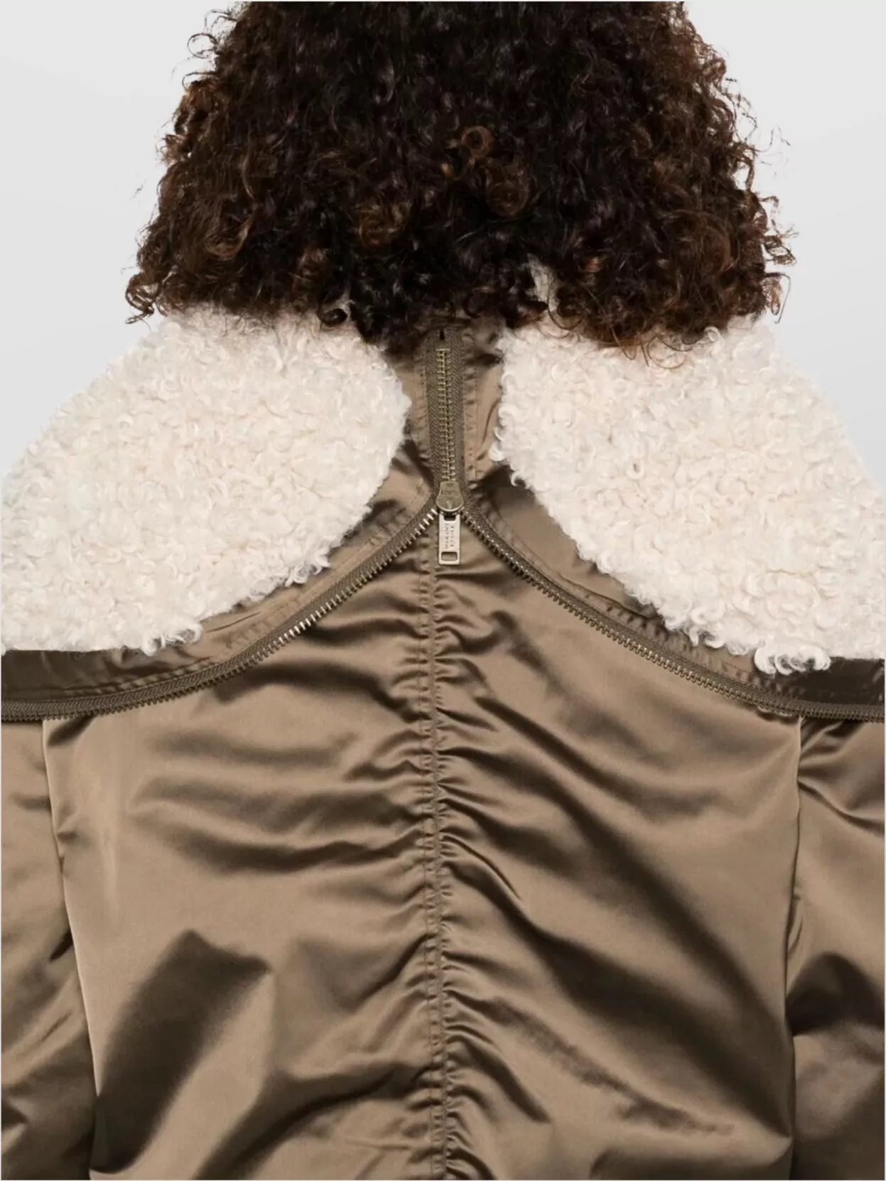 Isabel Marant Etoile Short Satin Quilted Coat Shearling Collar