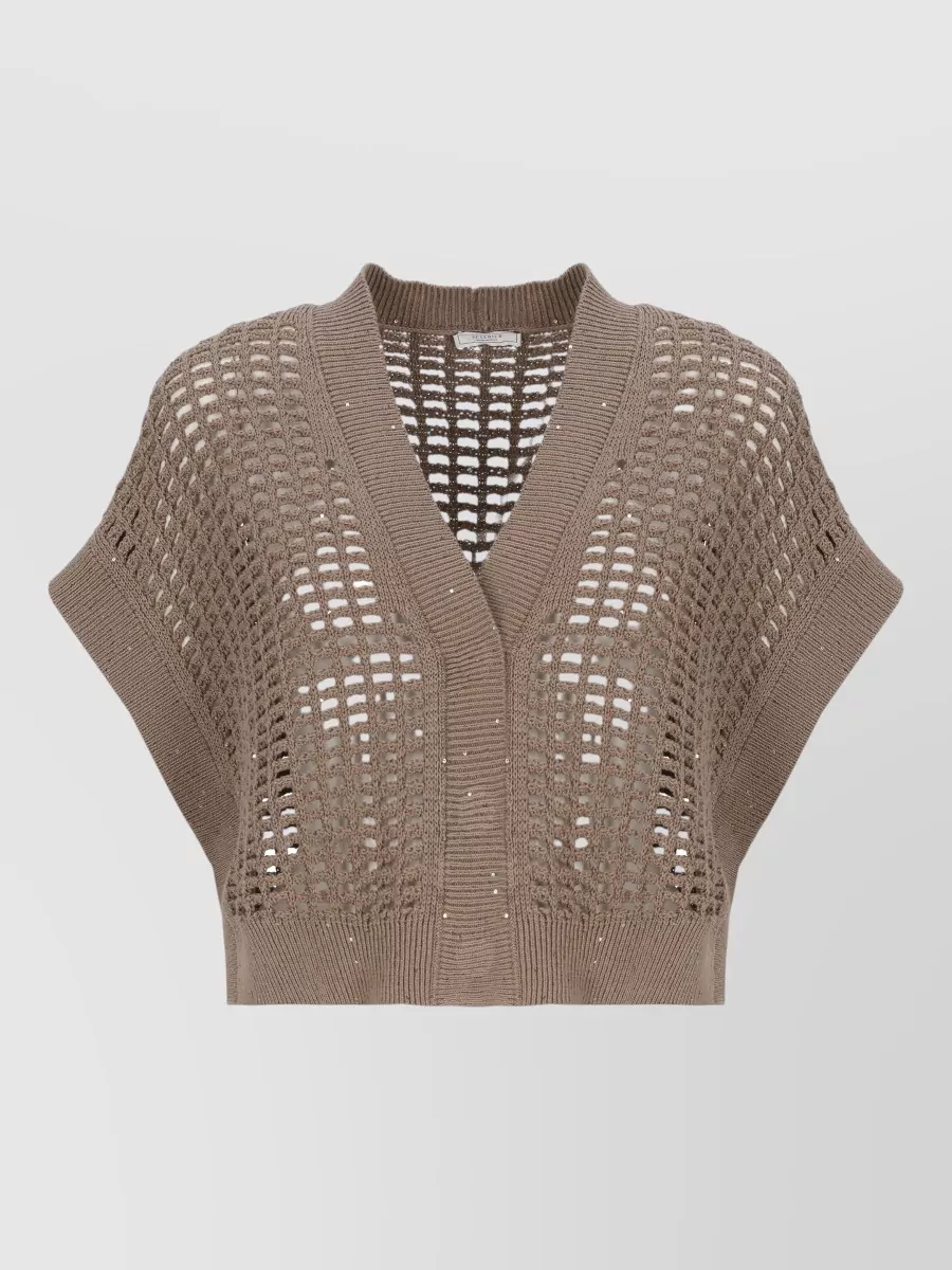 Peserico Sleeveless V-Neck Cutout Knitted Top