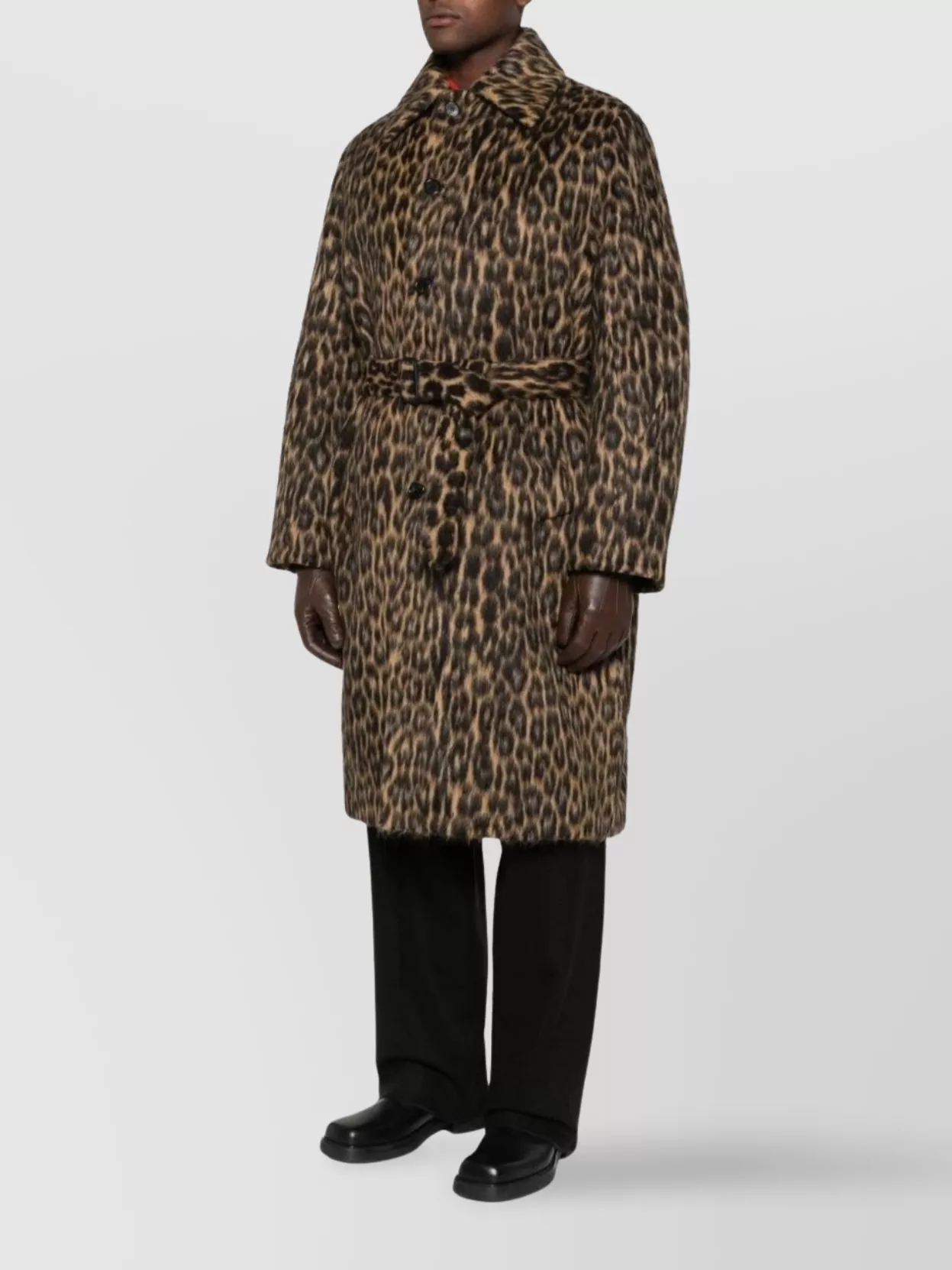 Lanvin Long Animal Print Coat With Belted Waist