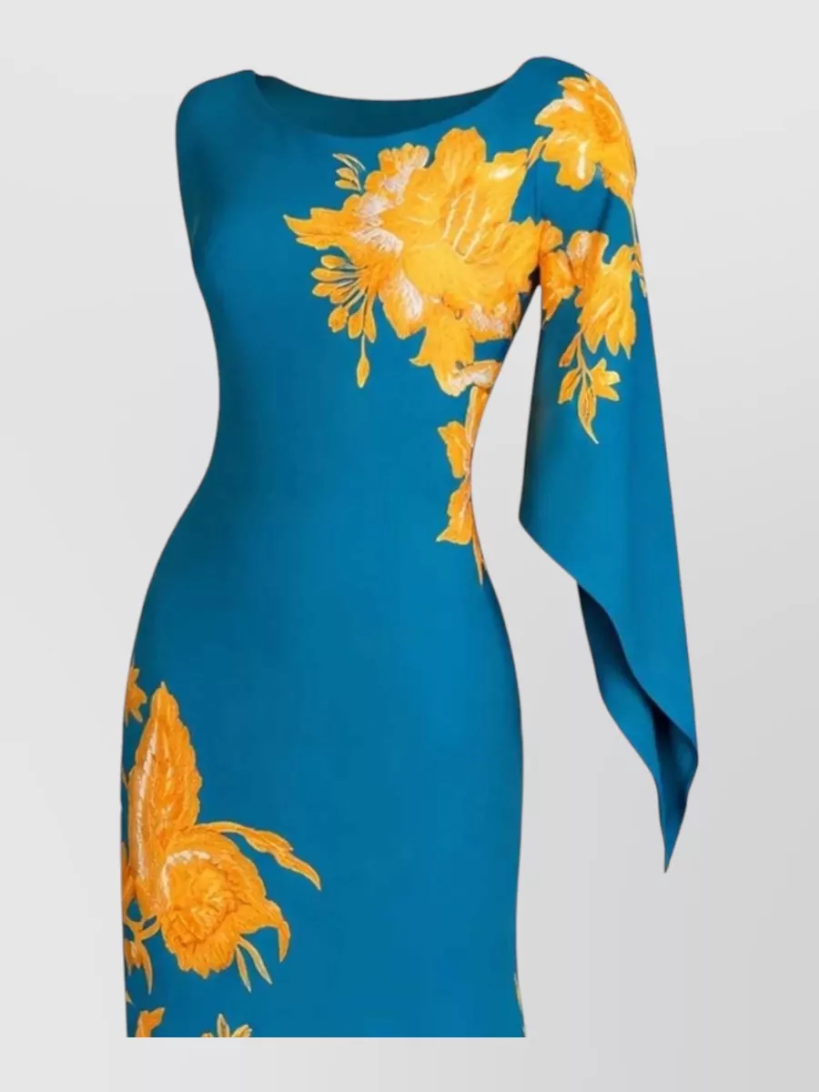 Etro Cotton Floral Print One-Shoulder Single-Sleeve Maxi Dress