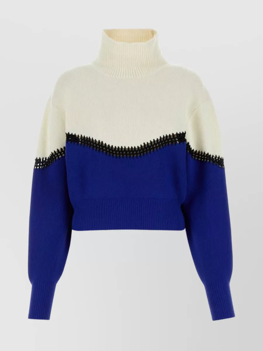 Shop Chloé Oversize Turtleneck Knit With Ribbed Texture And Contrast Hem In Purple