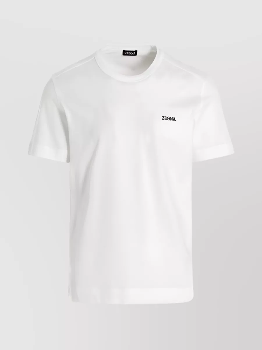 Shop Zegna Embroidered Logo Cotton Crew Neck T-shirt In White