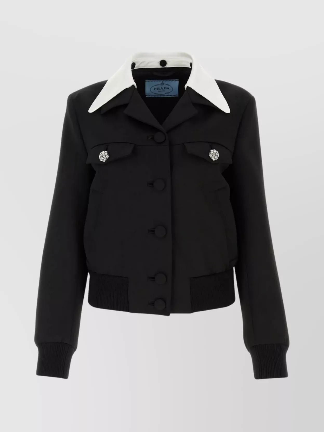 Shop Prada Wool Jacket With Satin Collar Insert In Black