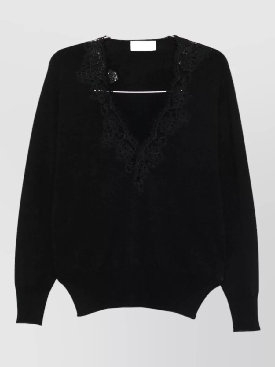 Ermanno Firenze lace trim v-neck wool jumper
