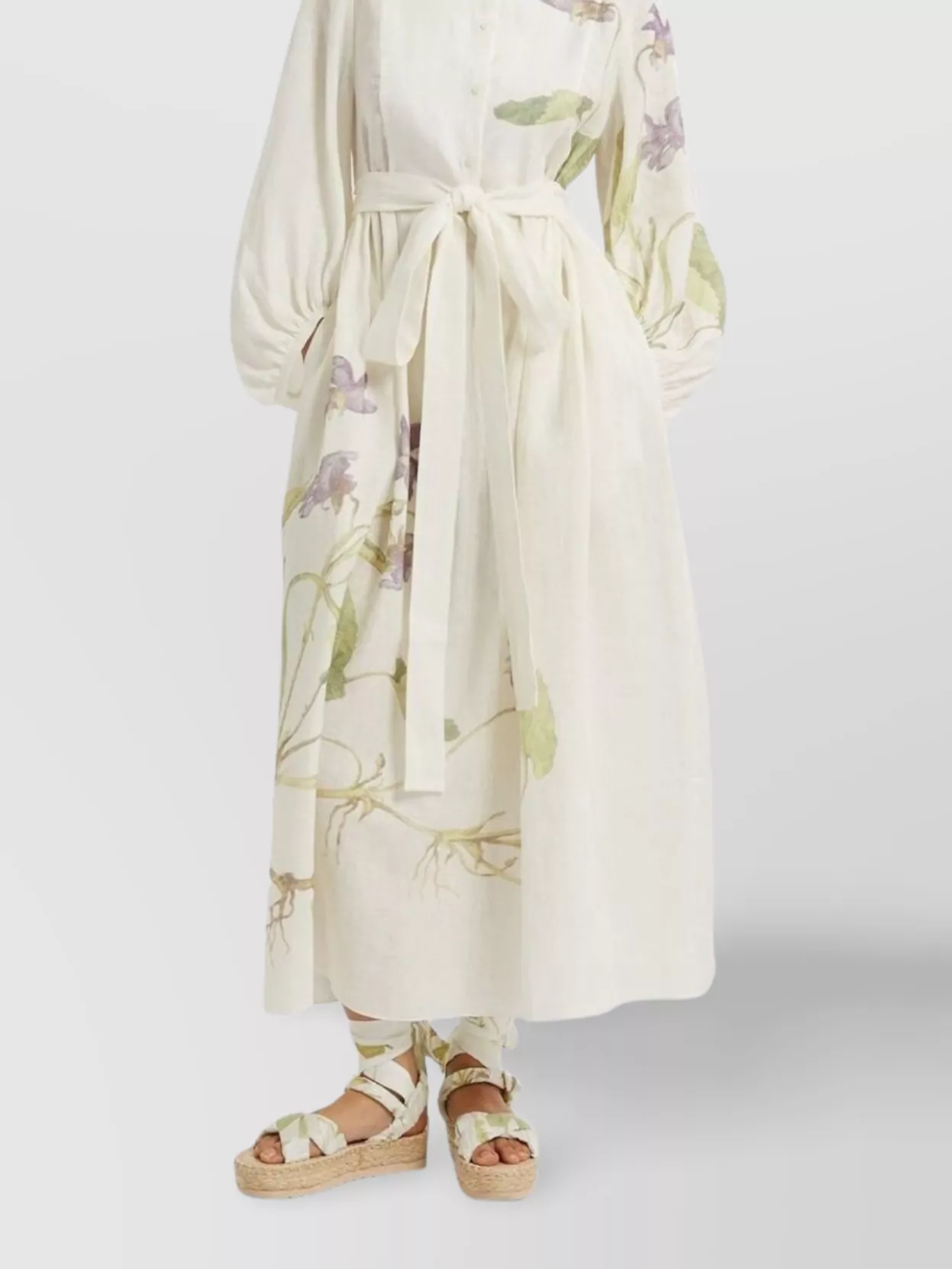 Erdem Linen Dress With Belted Waist And Floral Print