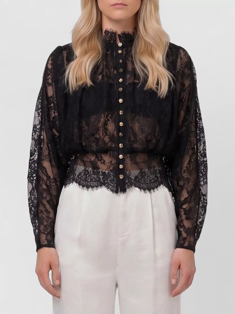Self-portrait Lace High Neck Blouse Fitted Waist