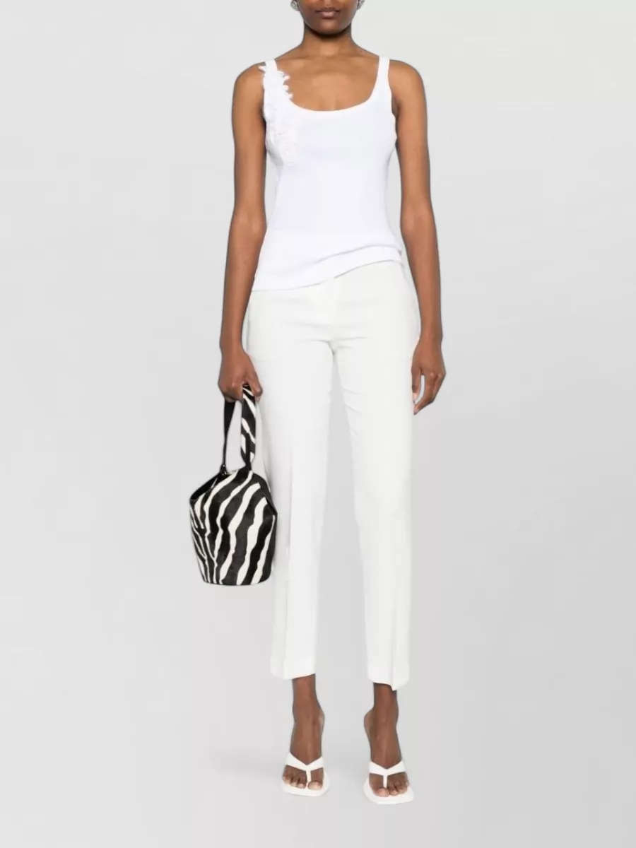Ermanno Firenze Embroidered Cotton Scoop Neck Sleeveless Tank Top