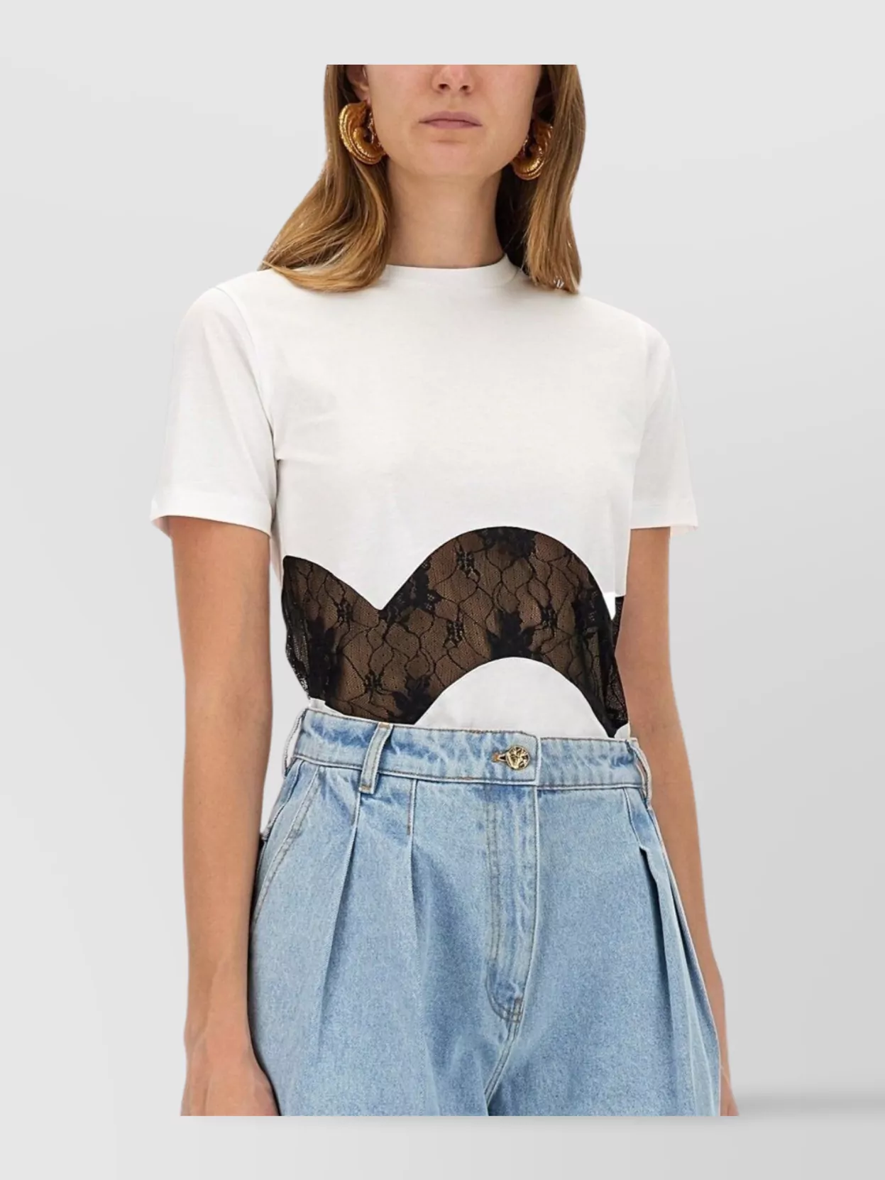 Nina Ricci Short Sleeve Lace Detail Top With Contrast