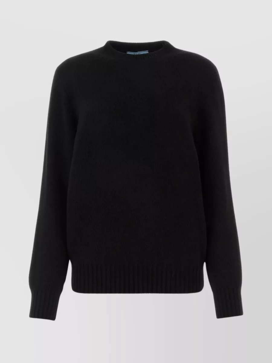 Shop Prada Ribbed Knit Sweater In Wool Blend In Black