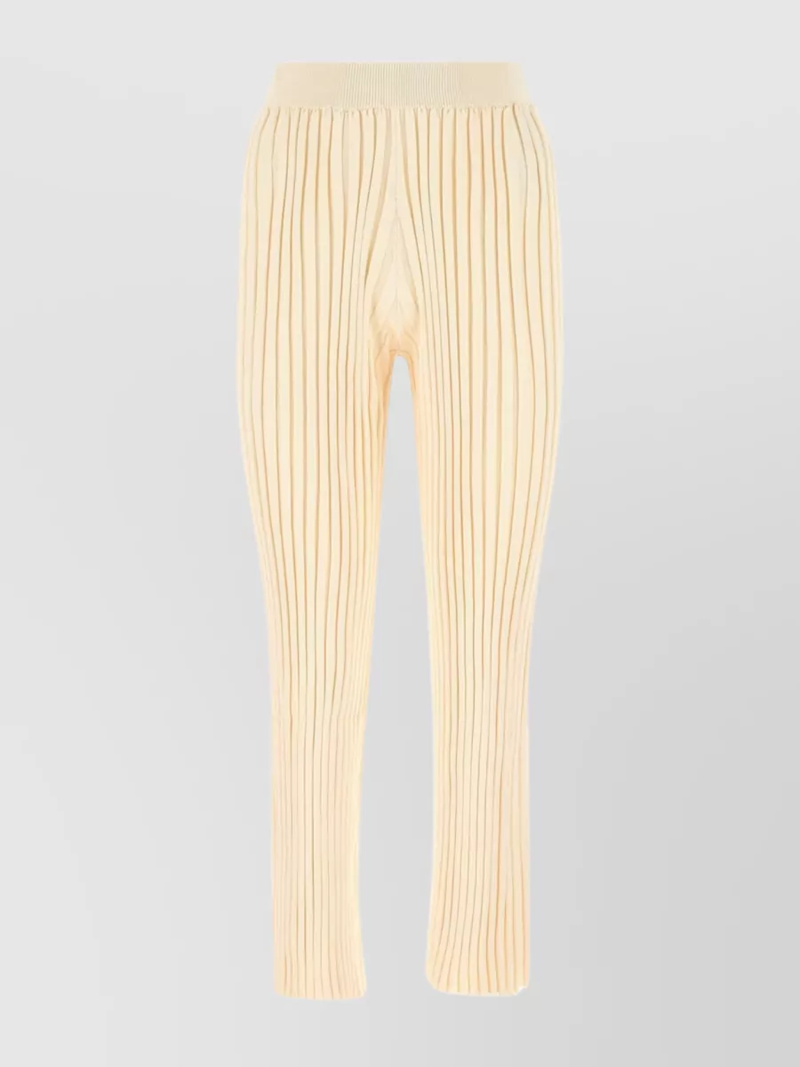 Shop Jil Sander Vertical Stripes Ribbed Viscose Pant In Cream