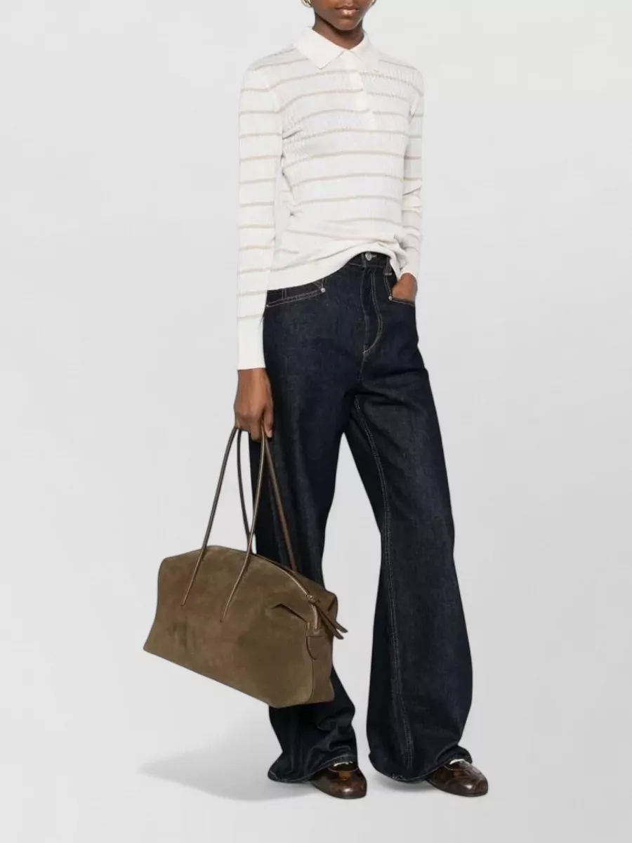 Max Mara Striped Ribbed Cashmere Long-Sleeve Polo Top