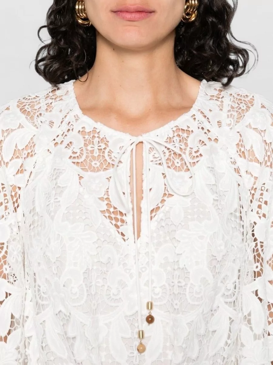 Zimmermann Lace-Up Puff-Sleeve Midi Dress