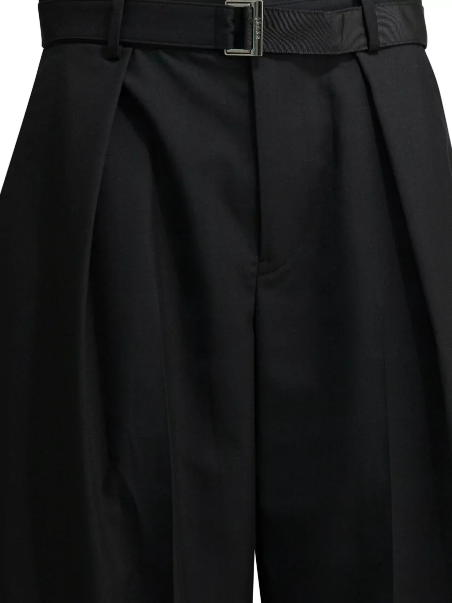 Sacai High Waist Wide Leg Pleated Trousers Belt Loops