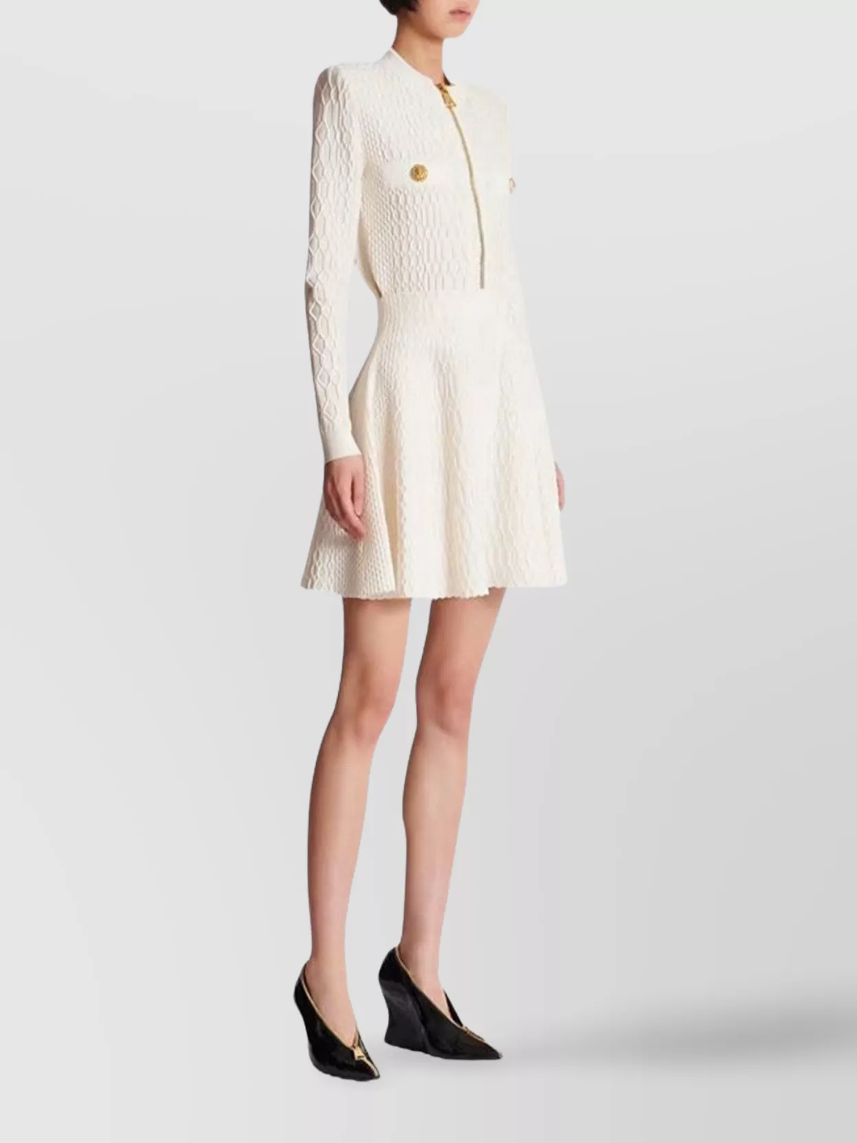 Balmain Crocodile Texture Flare A-line Skirt In Neutral