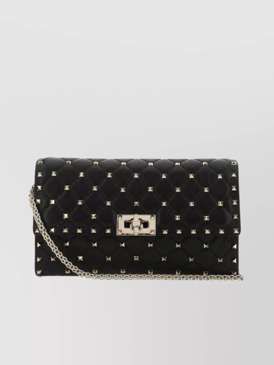 Shop Valentino Nappa Leather Quilted Spike Clutch In Black