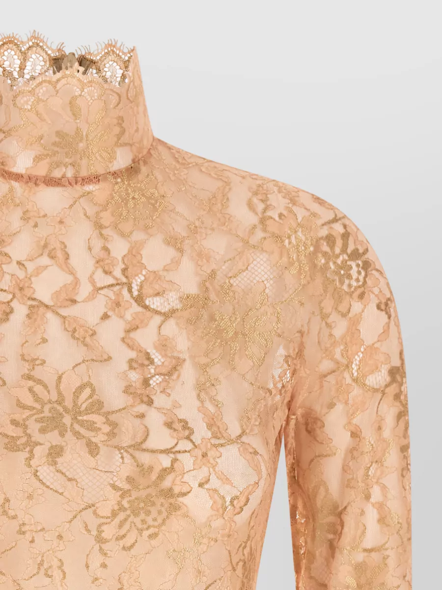 Valentino Garavani Floral Lace High-Neck Long-Sleeve Bodysuit