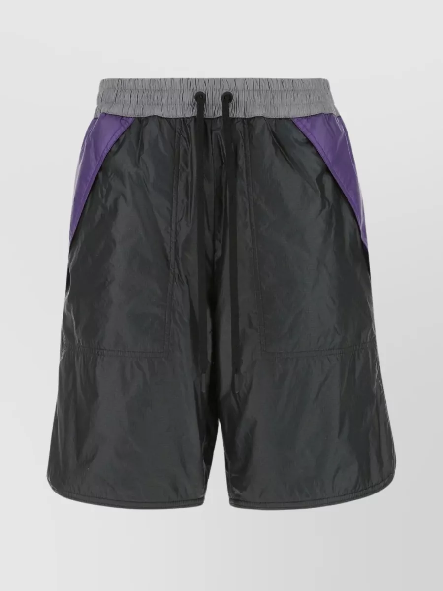 Shop Moncler Nylon Bermuda Shorts With Elastic Waistband And Contrast Panels In Grey