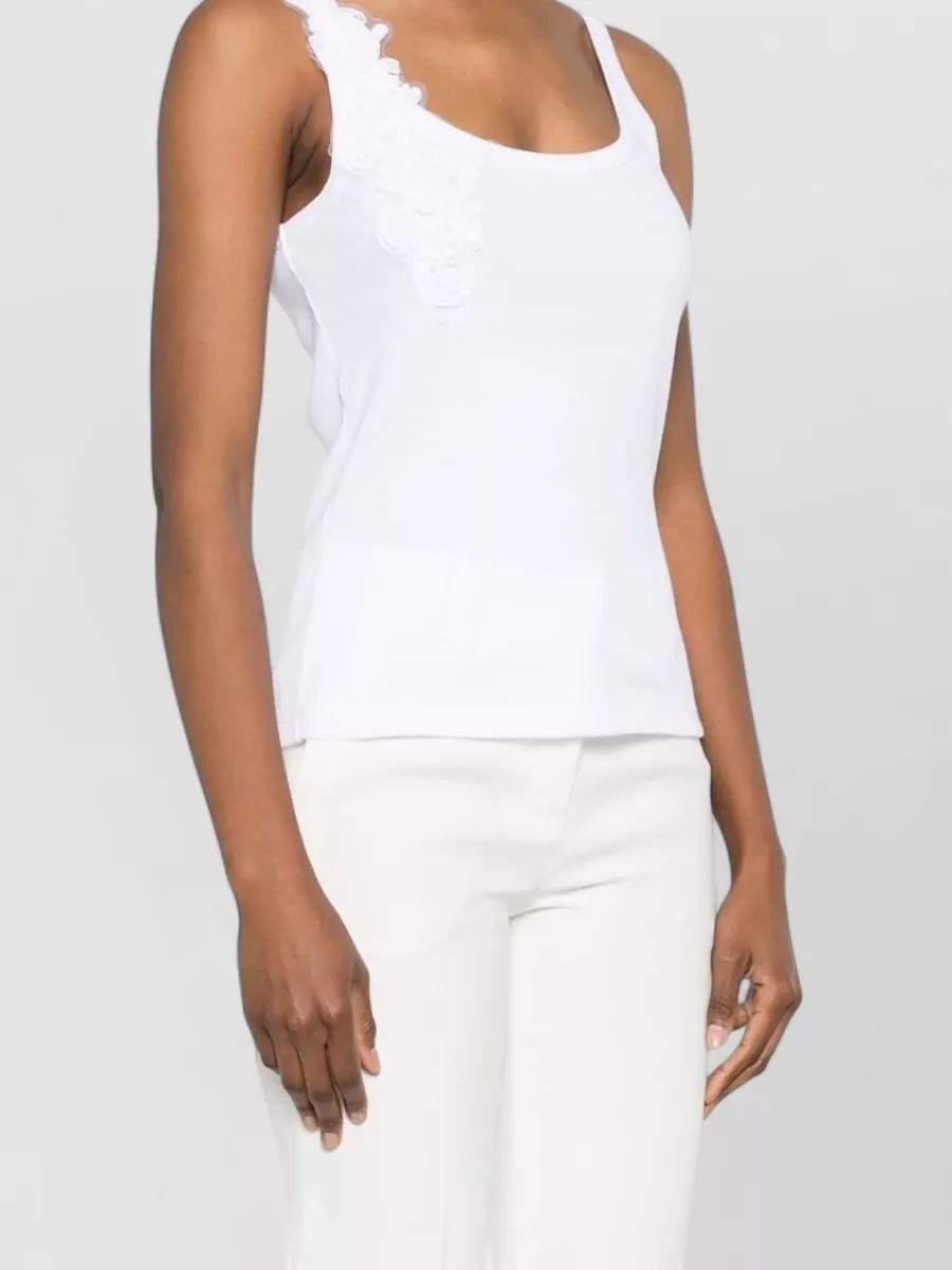 Ermanno Firenze Embroidered Cotton Scoop Neck Sleeveless Tank Top