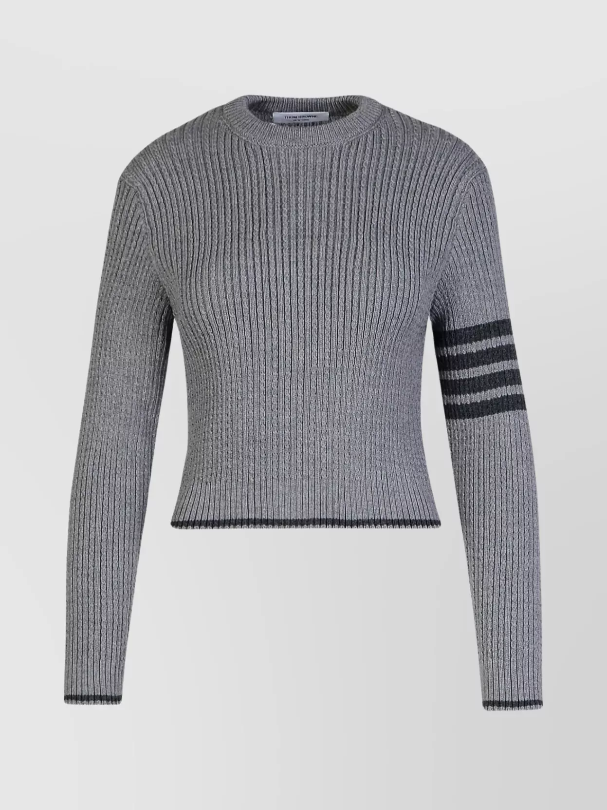Shop Thom Browne Wool Crew Neck Sweater With Striped Detail
