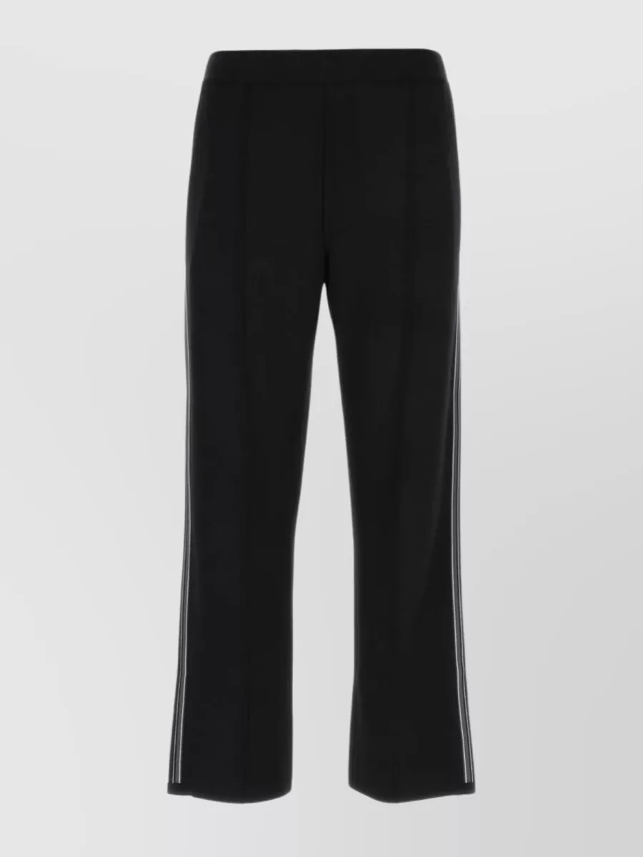 Shop Prada Embroidered Wool Blend Trousers In Black
