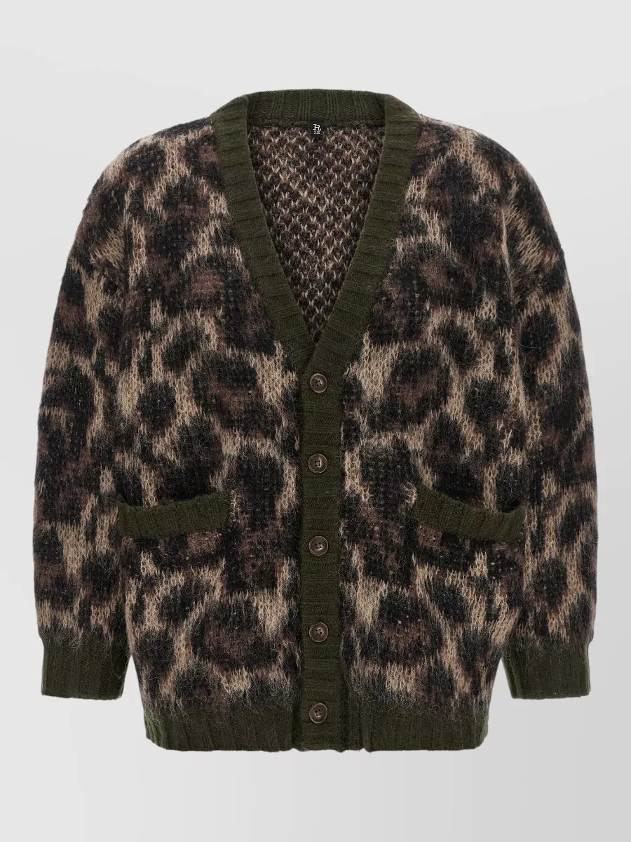 R13 Leopard Cardigan Long Sleeves V Neck Pockets In Multi