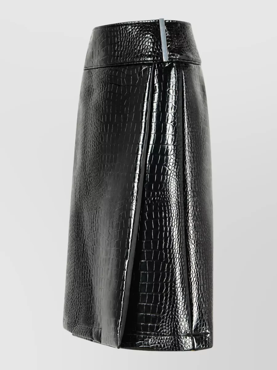 Sportmax Crocodile-Print Vinyl Midi A-Line Skirt