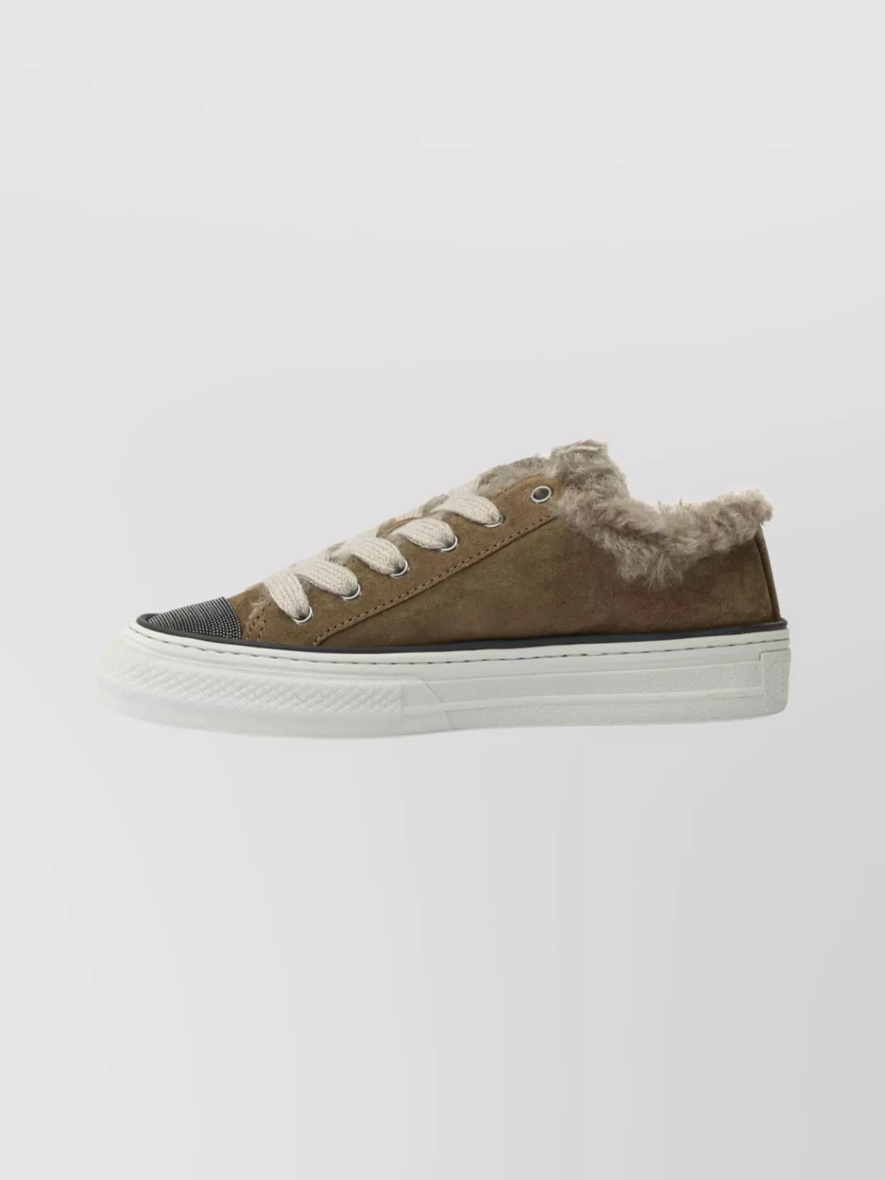 Brunello Cucinelli Jewel Accented Suede Sneakers With Metal Eyelets