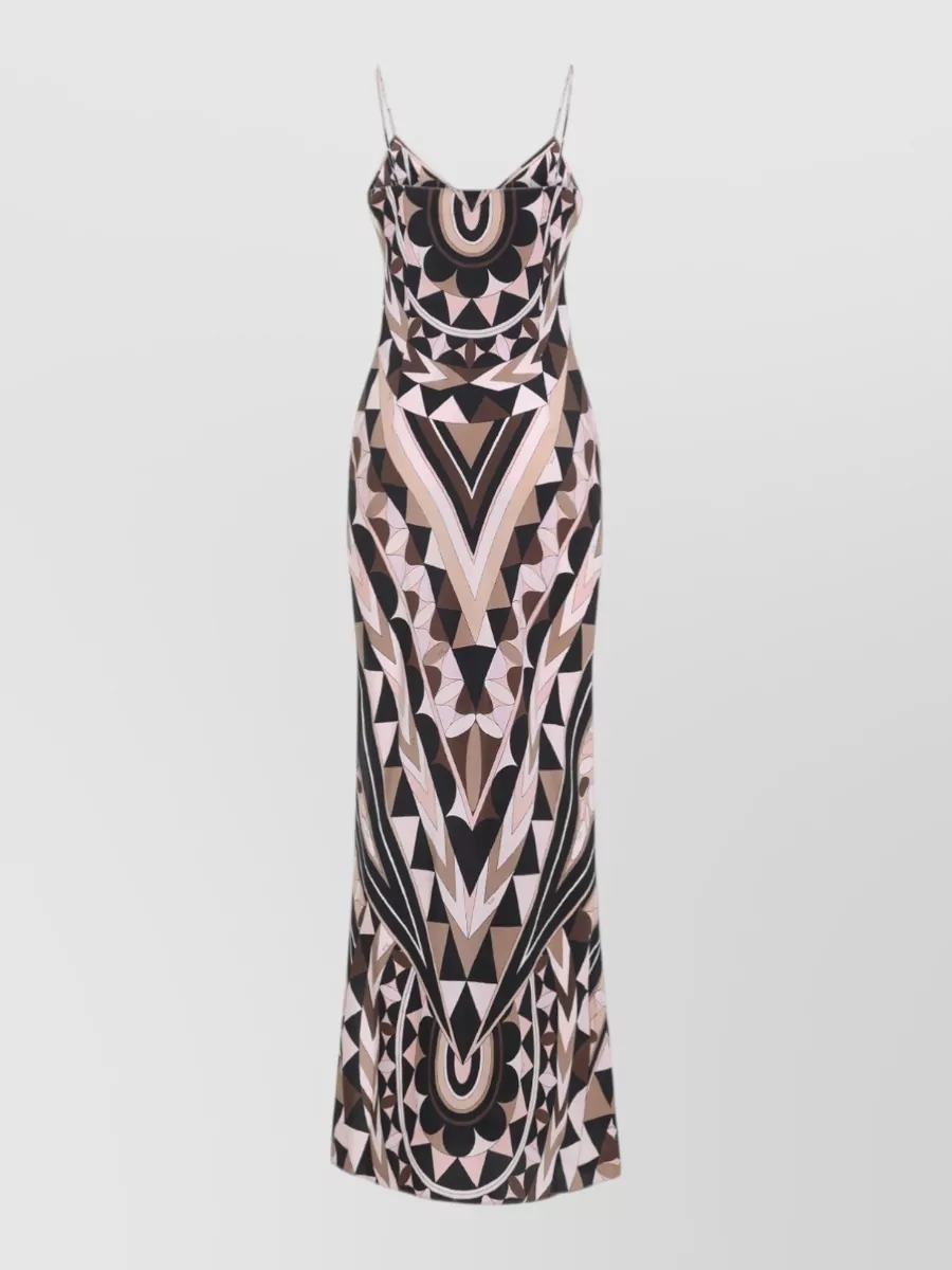 Pucci Silk Geometric-Print V-Neck Sleeveless Maxi Dress