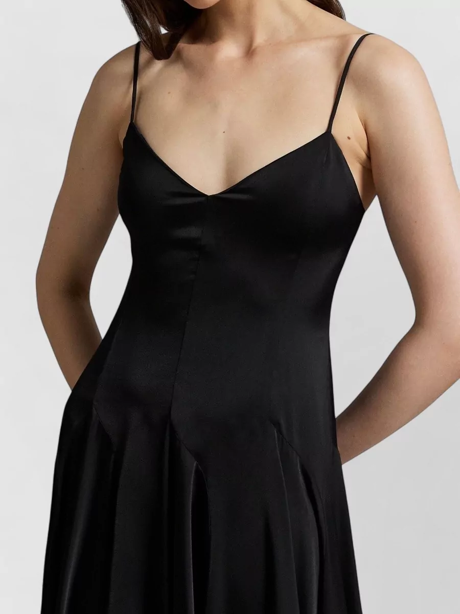 Ralph Lauren Satin Midi Dress V Neckline Spaghetti Straps