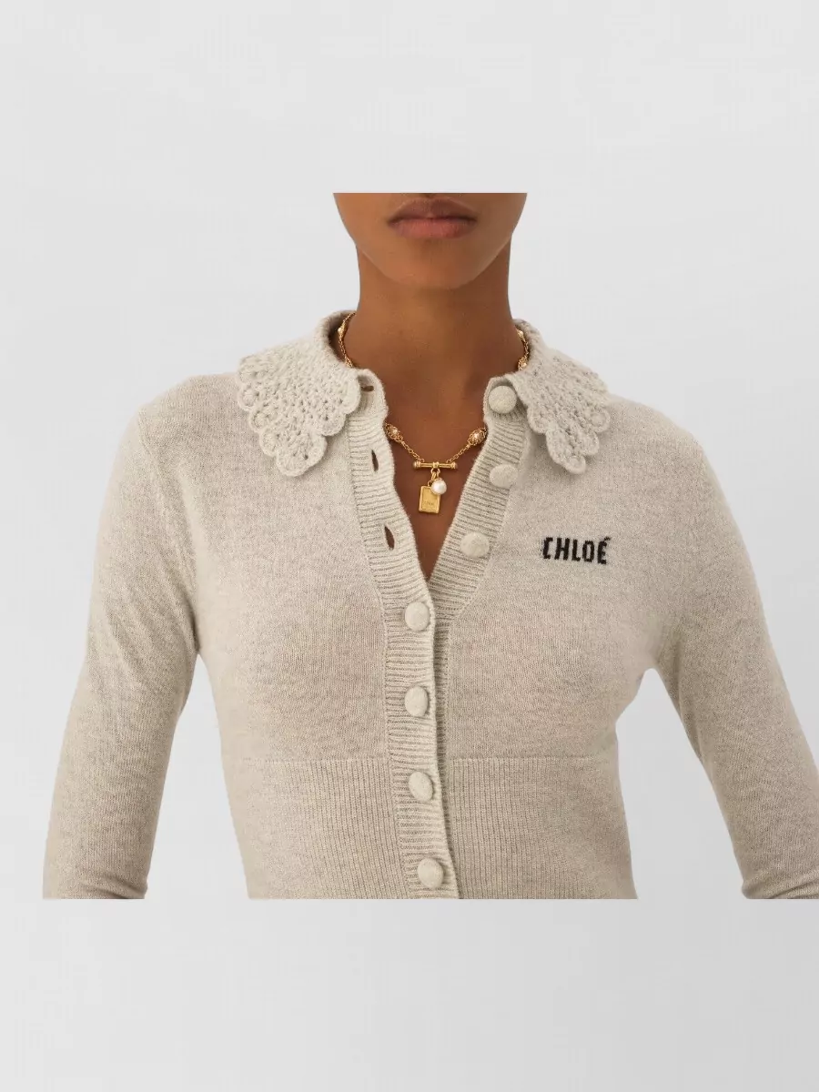 Chloé Wool Fitted Logo Cardigan