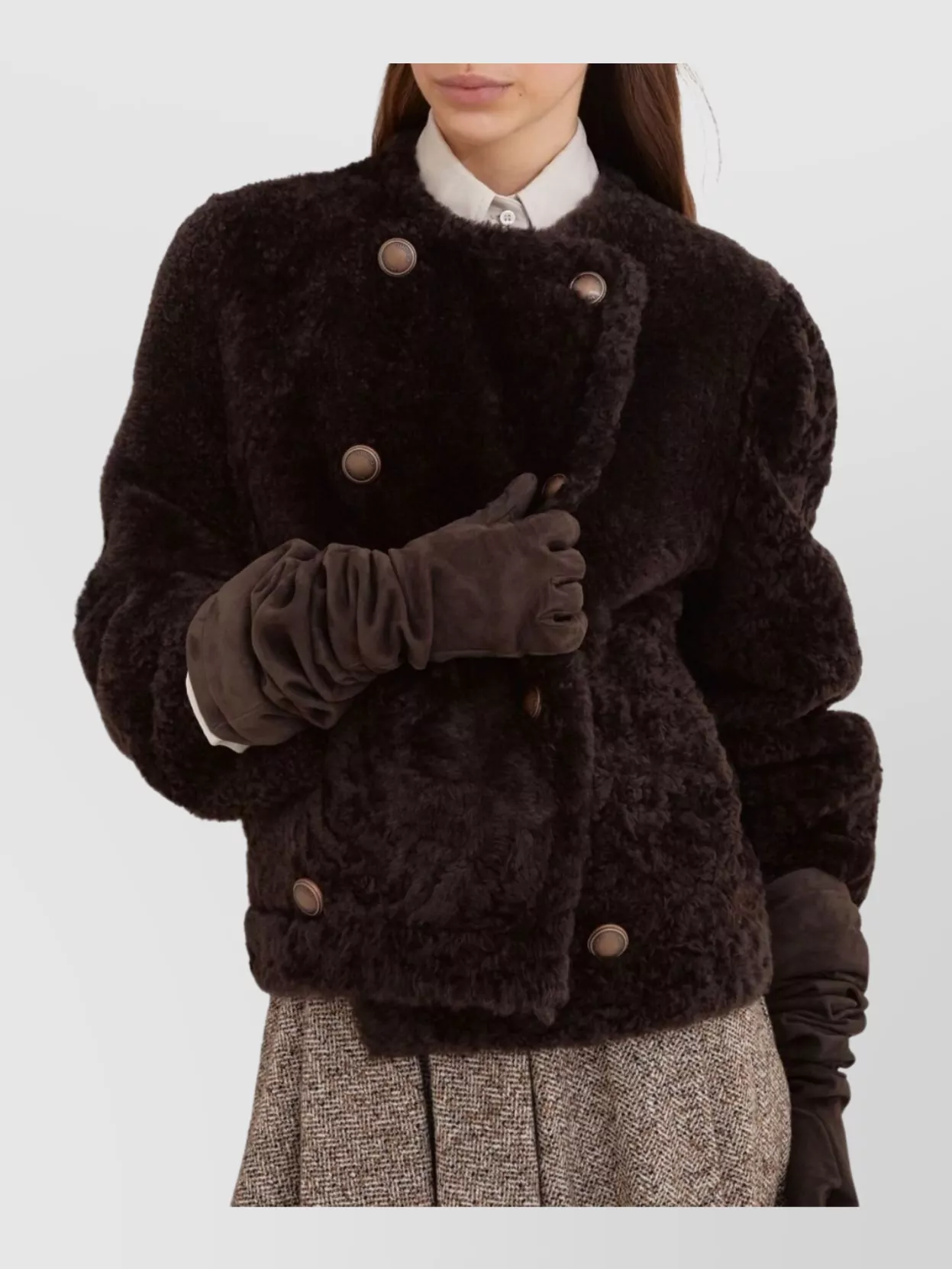 Brunello Cucinelli Reversible Double-breasted Fur Jacket With Button Detailing In Brown