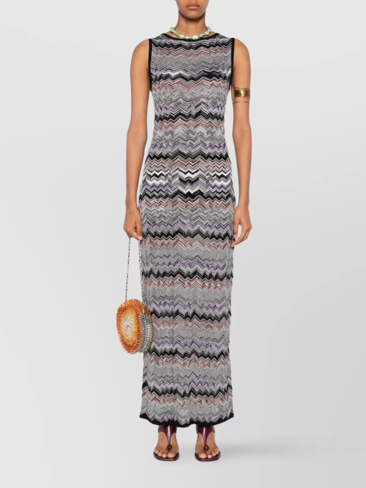 Missoni Sleeveless Midi Dress Unique Construction In Multi