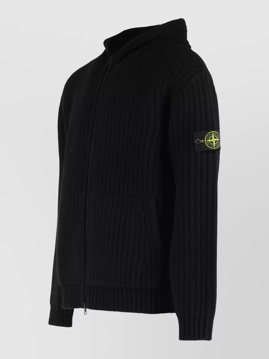 Stone Island Zip Hooded Sweater In Cashmere Wool Blend