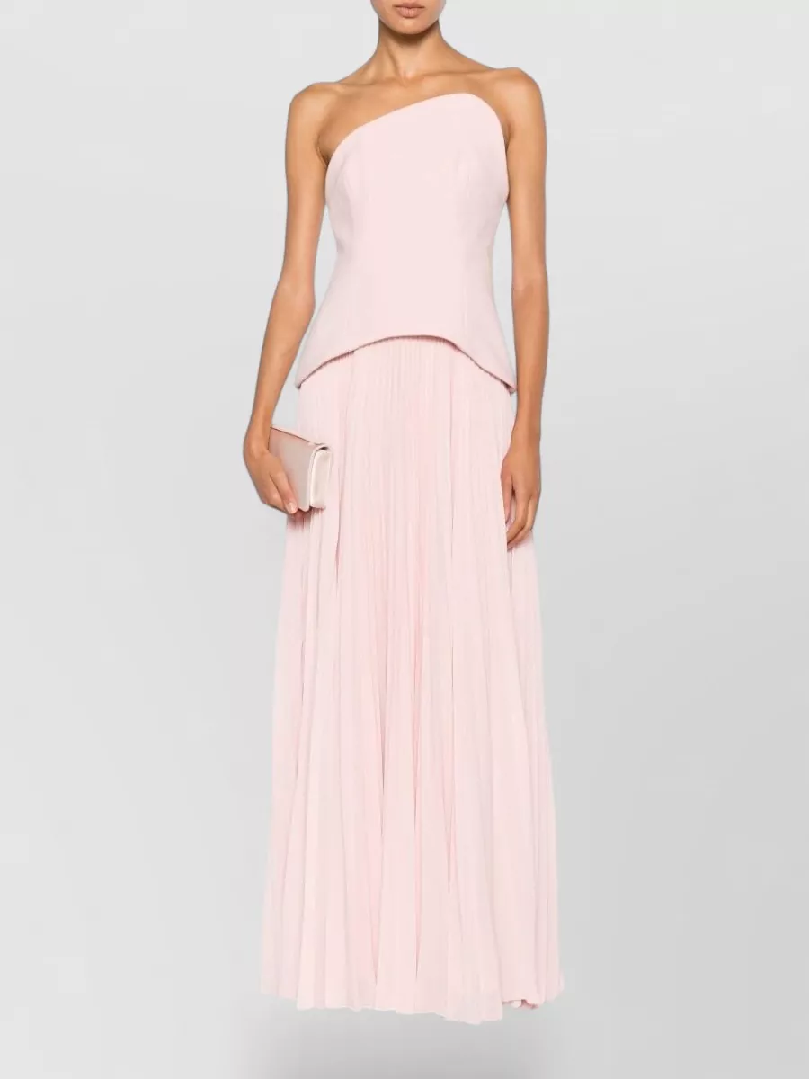 Solace London Pleated Strapless Asymmetric Peplum Maxi Dress