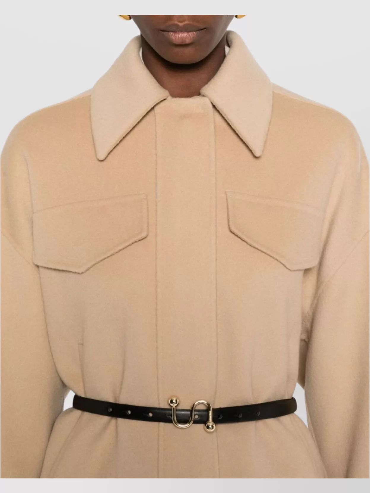 Sportmax Wool Peacoat Leather Belt