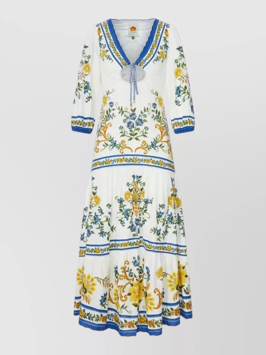Farm Rio floral print v-neck drawstring tiered midi dress